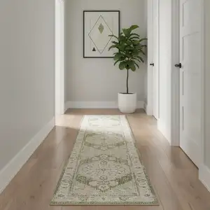 Photo of 10' Cream Floral Distressed Runner Rug