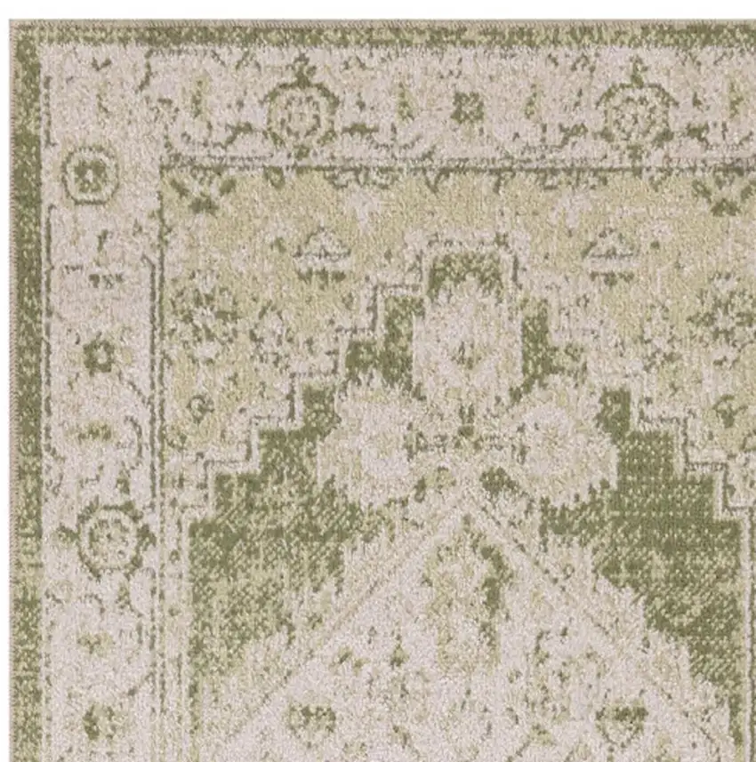 10' Cream Floral Distressed Runner Rug Photo 3