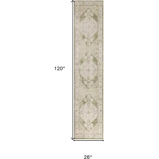 10' Cream Floral Distressed Runner Rug Photo 3