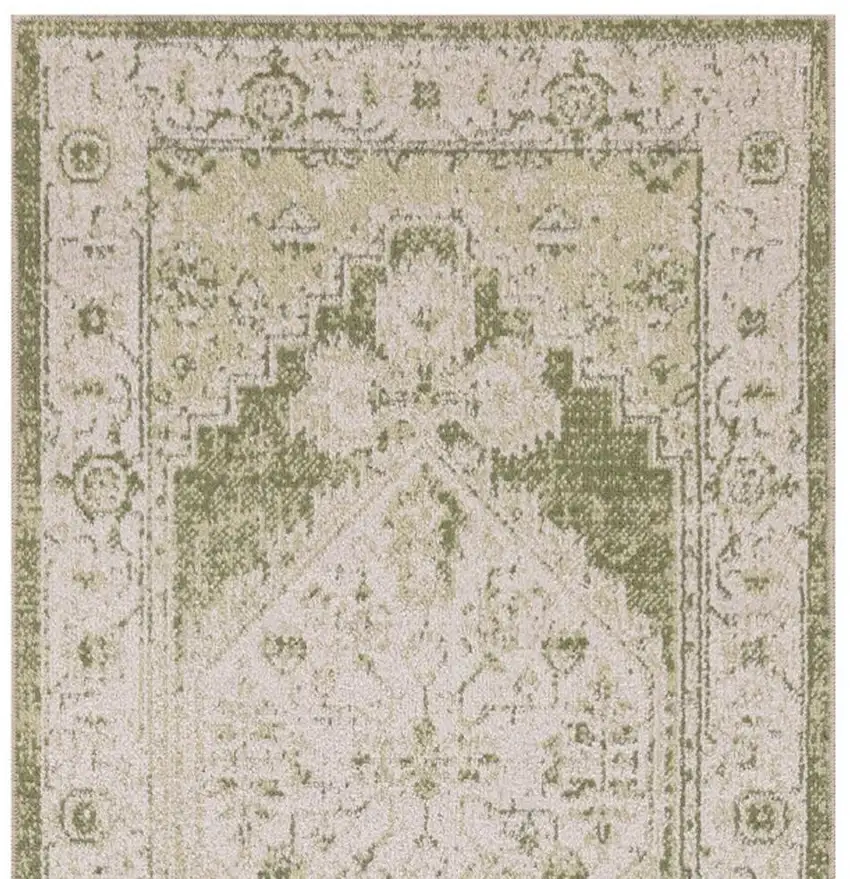 10' Cream Floral Distressed Runner Rug Photo 4