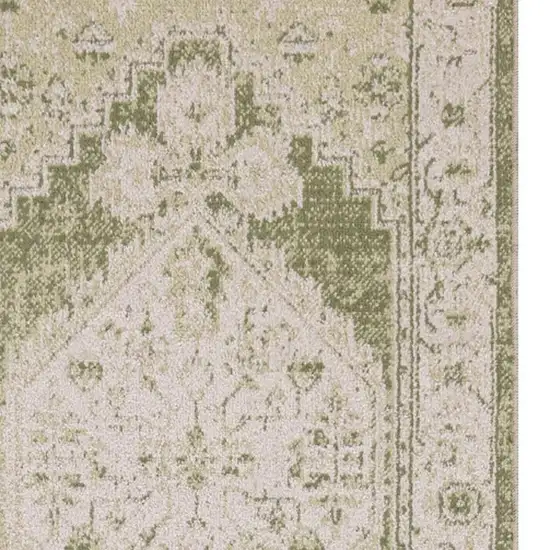 8' Cream Floral Distressed Runner Rug Photo 3