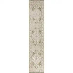 Photo of 8' Cream Floral Distressed Runner Rug