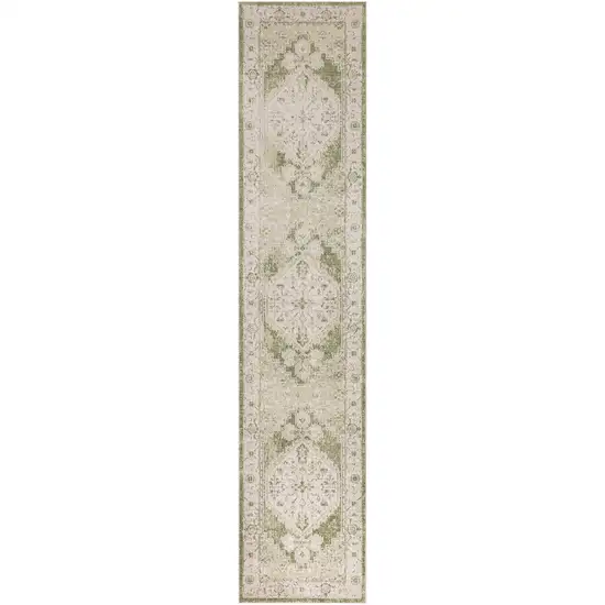 8' Cream Floral Distressed Runner Rug Photo 2