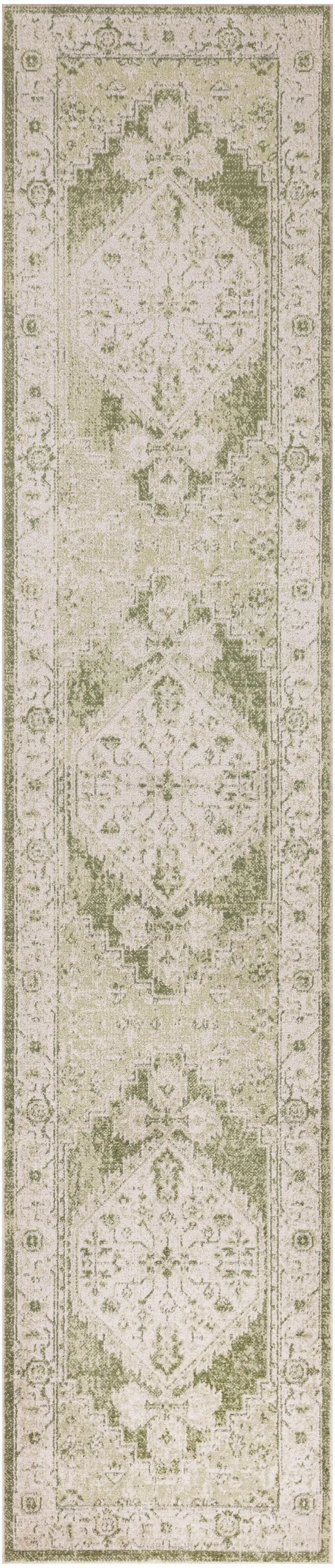 8' Cream Floral Distressed Runner Rug Photo 2