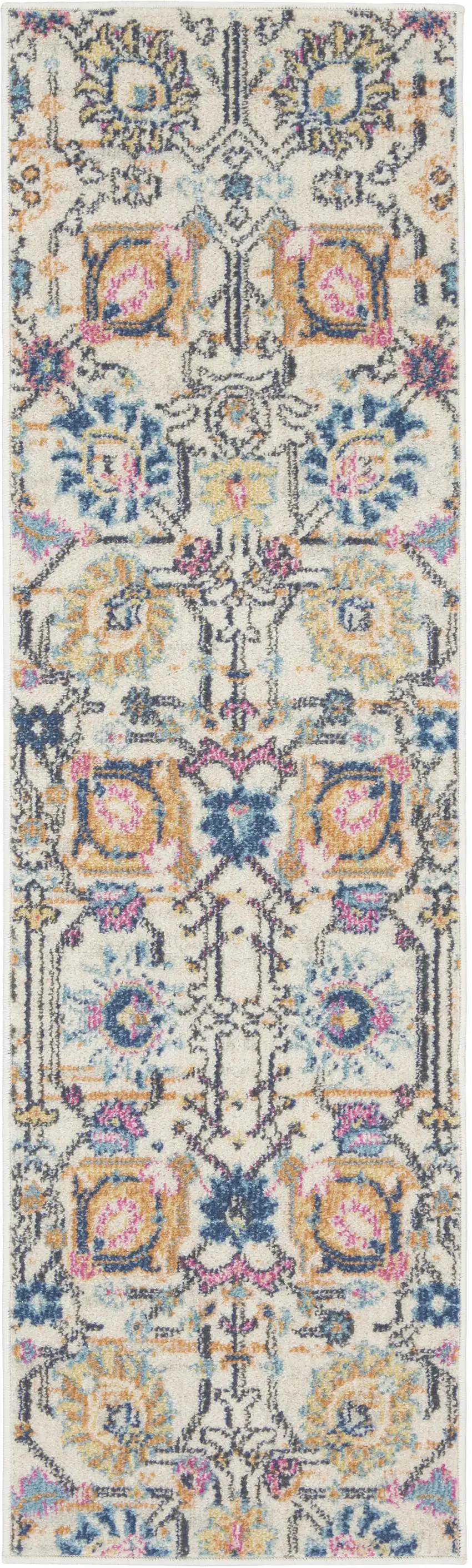 6' Cream Floral Power Loom Runner Rug Photo 1