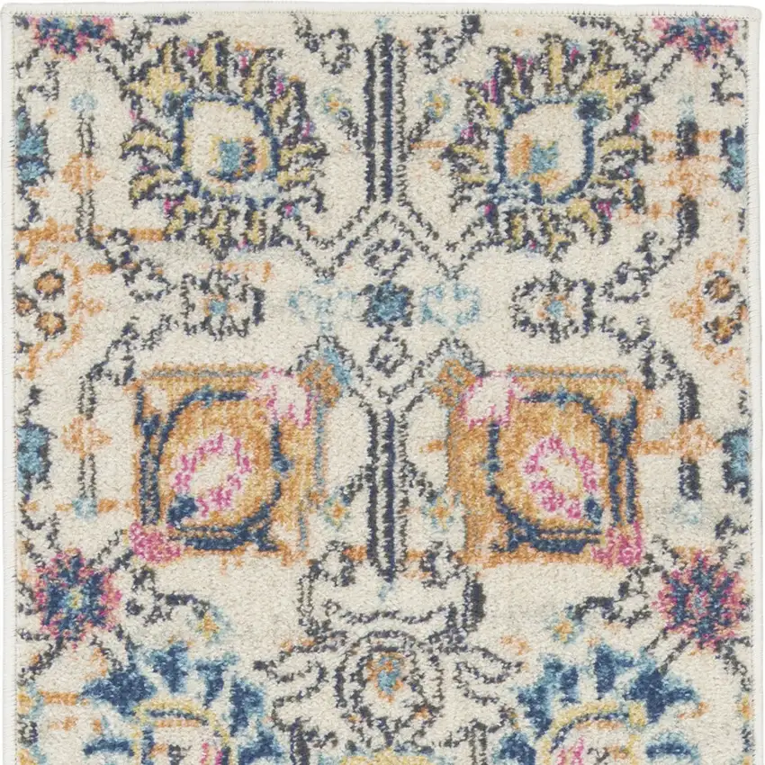6' Cream Floral Power Loom Runner Rug Photo 2