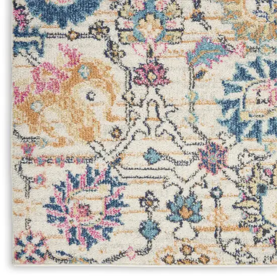 6' Cream Floral Power Loom Runner Rug Photo 9