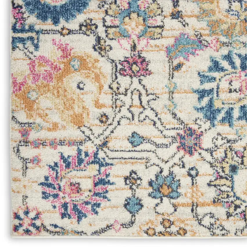 6' Cream Floral Power Loom Runner Rug Photo 9