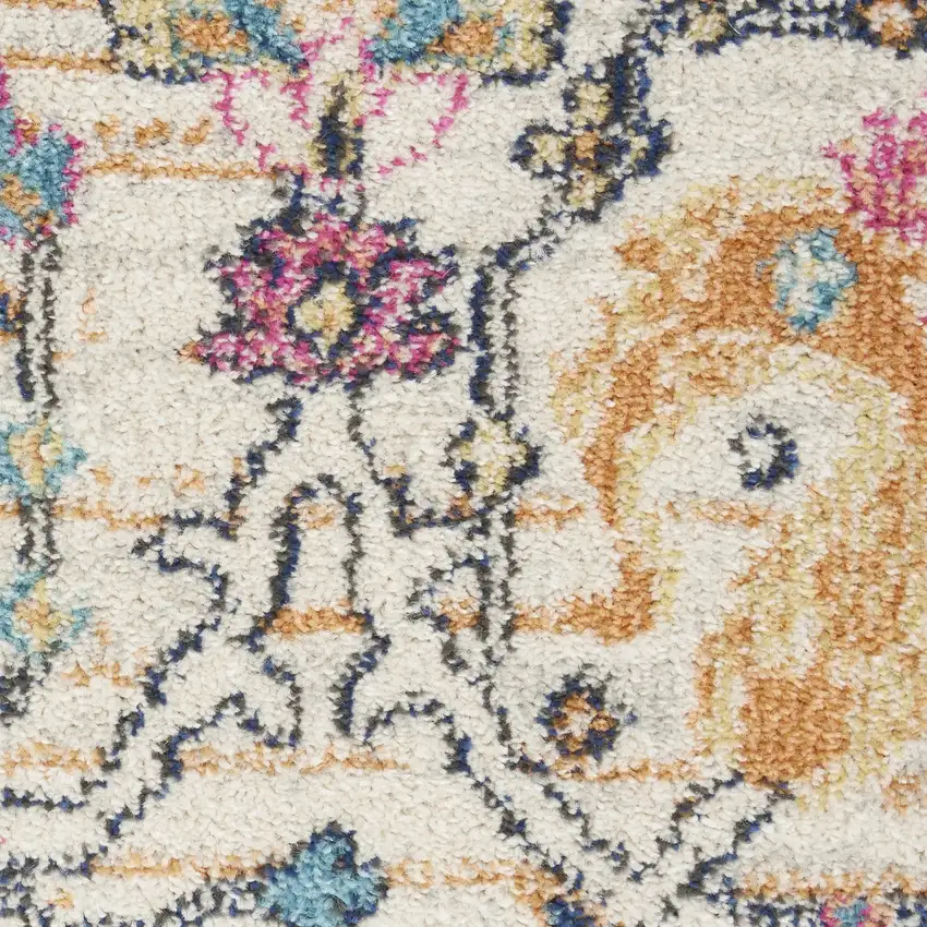 6' Cream Floral Power Loom Runner Rug Photo 1