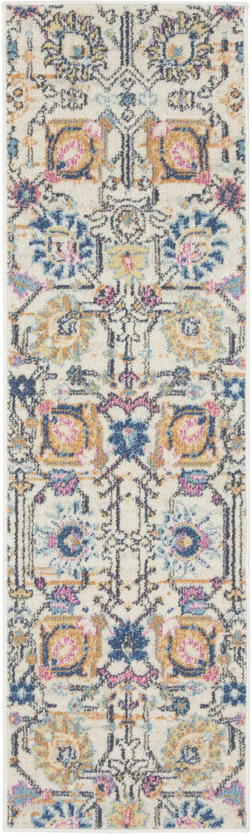6' Cream Floral Power Loom Runner Rug Photo 3