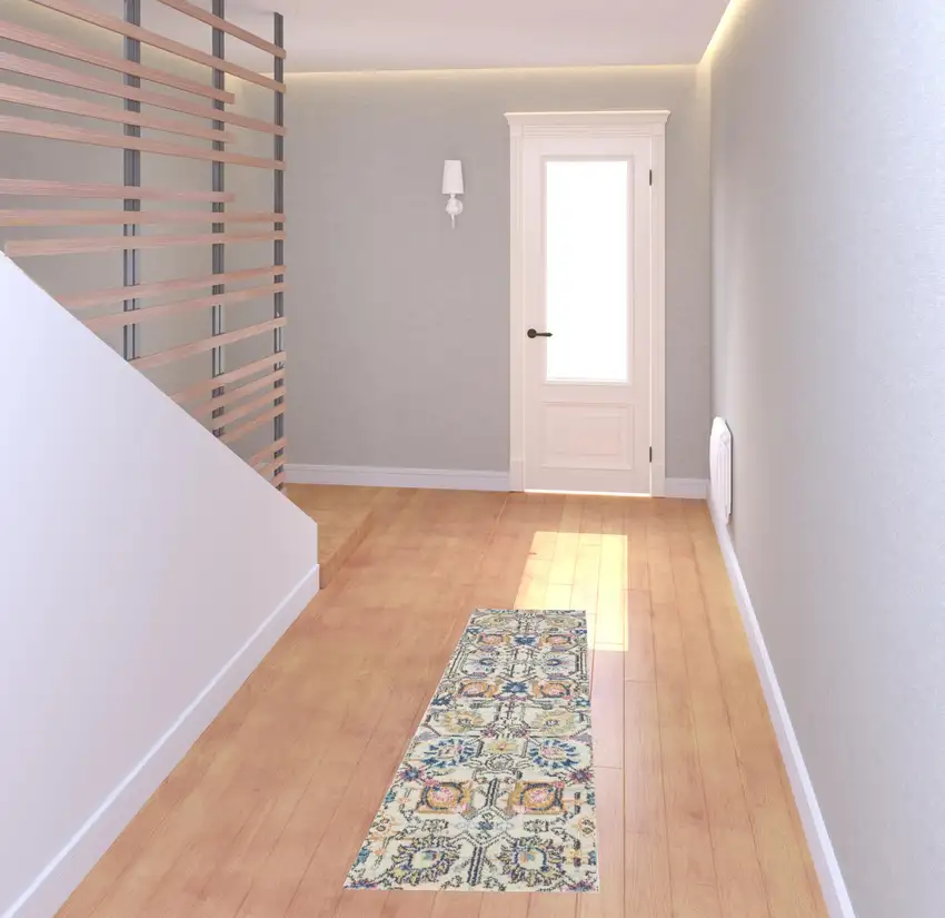 6' Cream Floral Power Loom Runner Rug Photo 2