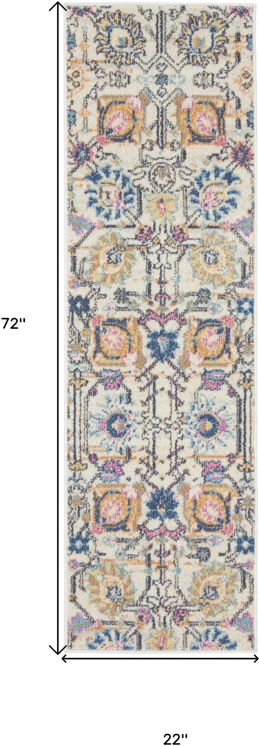6' Cream Floral Power Loom Runner Rug Photo 8