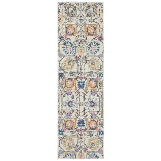 6' Cream Floral Power Loom Runner Rug Photo 2