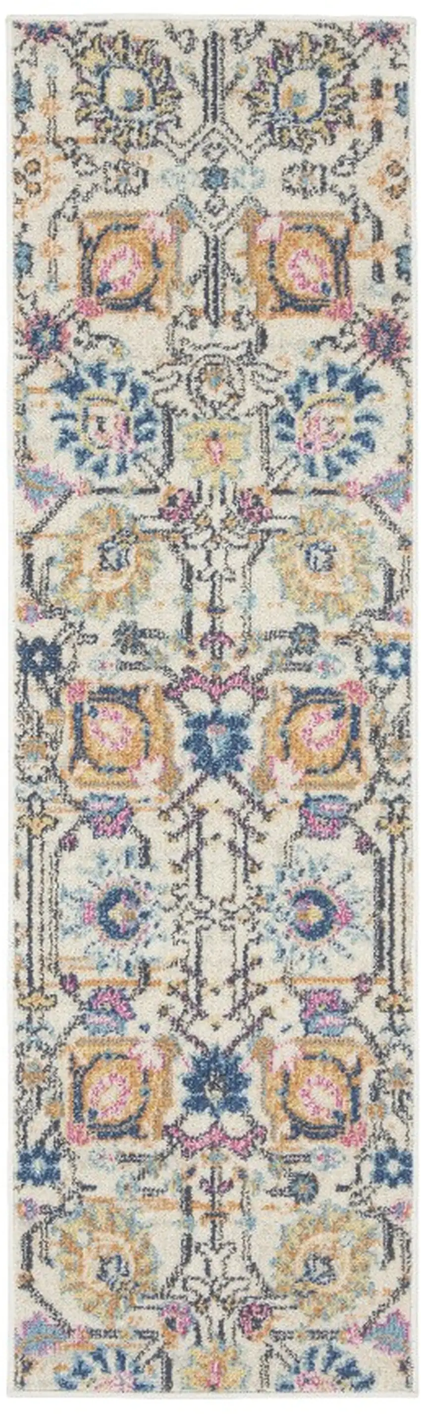6' Cream Floral Power Loom Runner Rug Photo 2