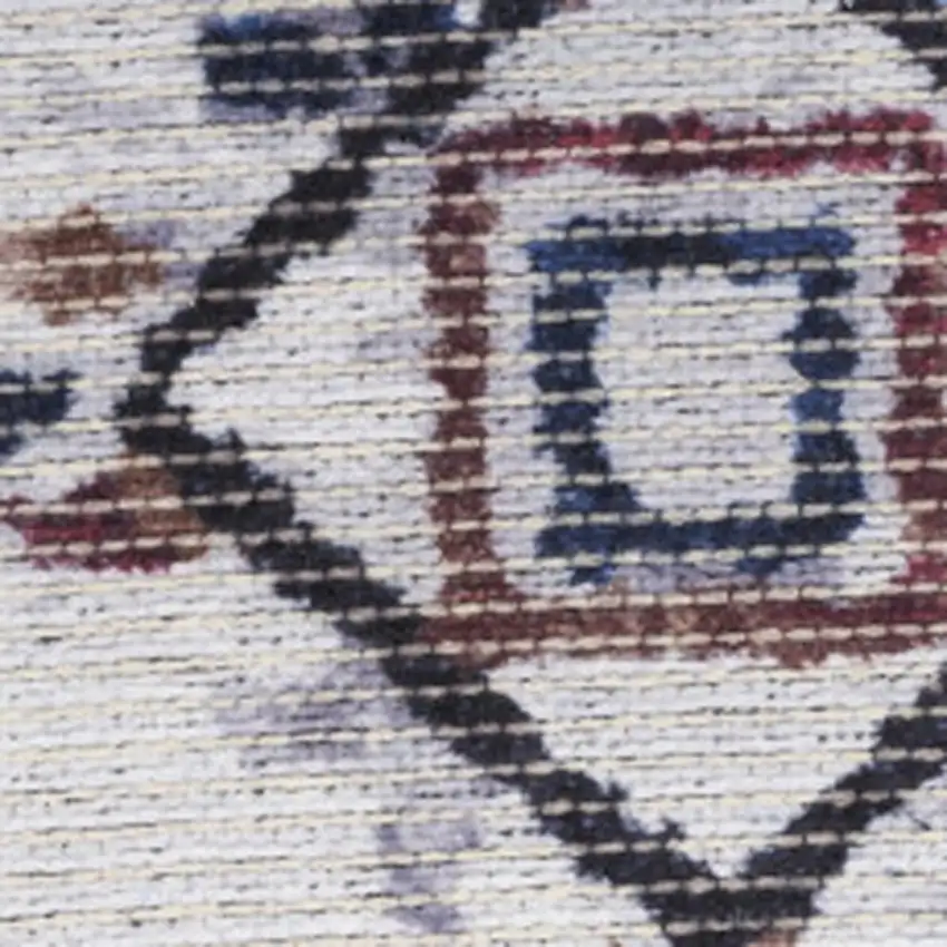 10' Cream Geometric Distressed Washable Runner Rug Photo 4