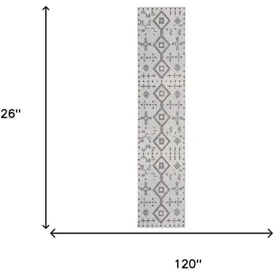 10' Cream Geometric Distressed Washable Runner Rug Photo 3