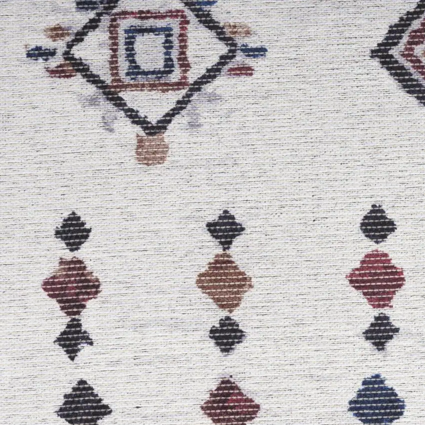 10' Cream Geometric Distressed Washable Runner Rug Photo 7