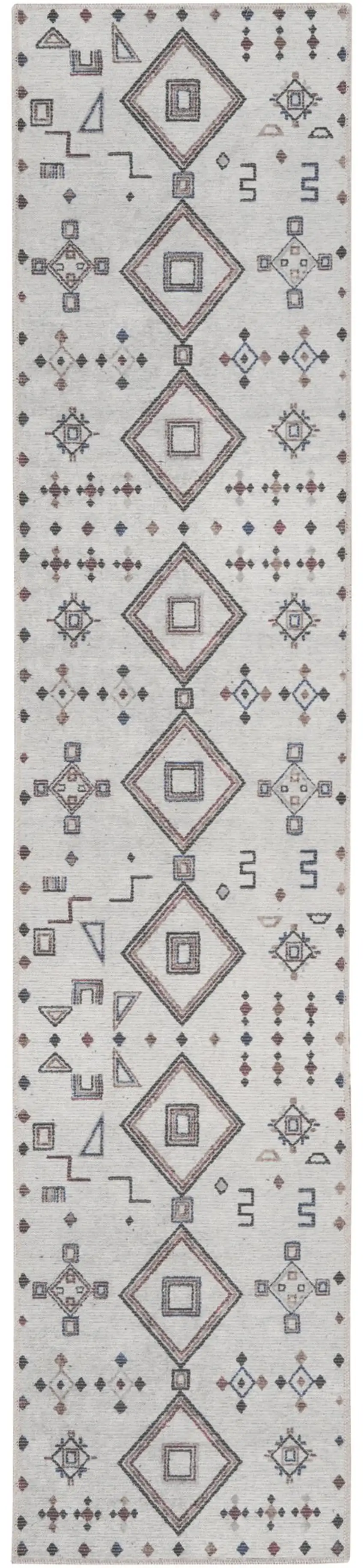 10' Cream Geometric Distressed Washable Runner Rug Photo 2