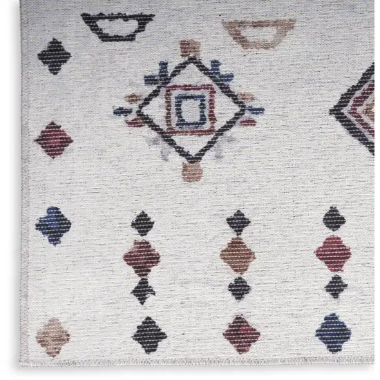 10' Cream Geometric Distressed Washable Runner Rug Photo 3