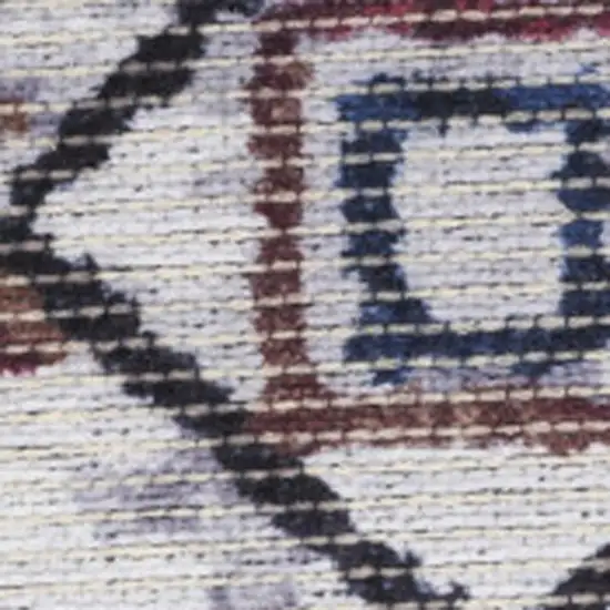 10' Cream Geometric Distressed Washable Runner Rug Photo 2