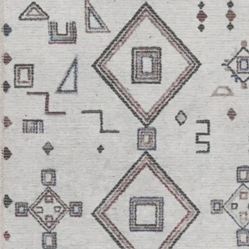 10' Cream Geometric Distressed Washable Runner Rug Photo 4