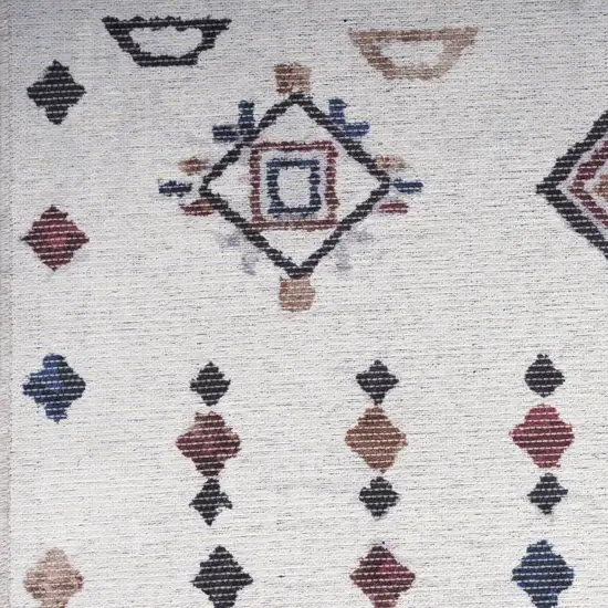 10' Cream Geometric Distressed Washable Runner Rug Photo 8