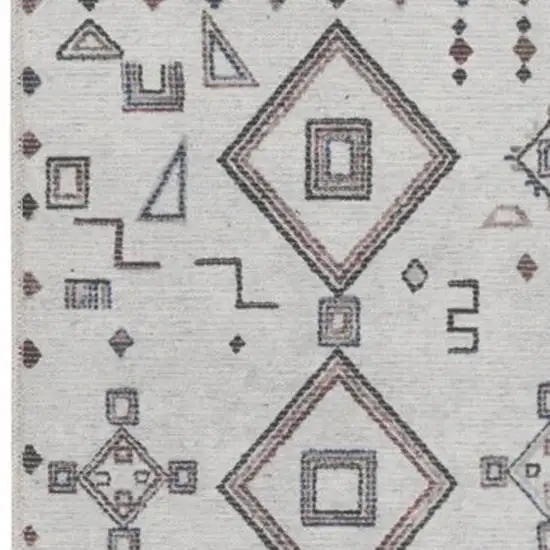 8' Cream Geometric Distressed Washable Runner Rug Photo 4