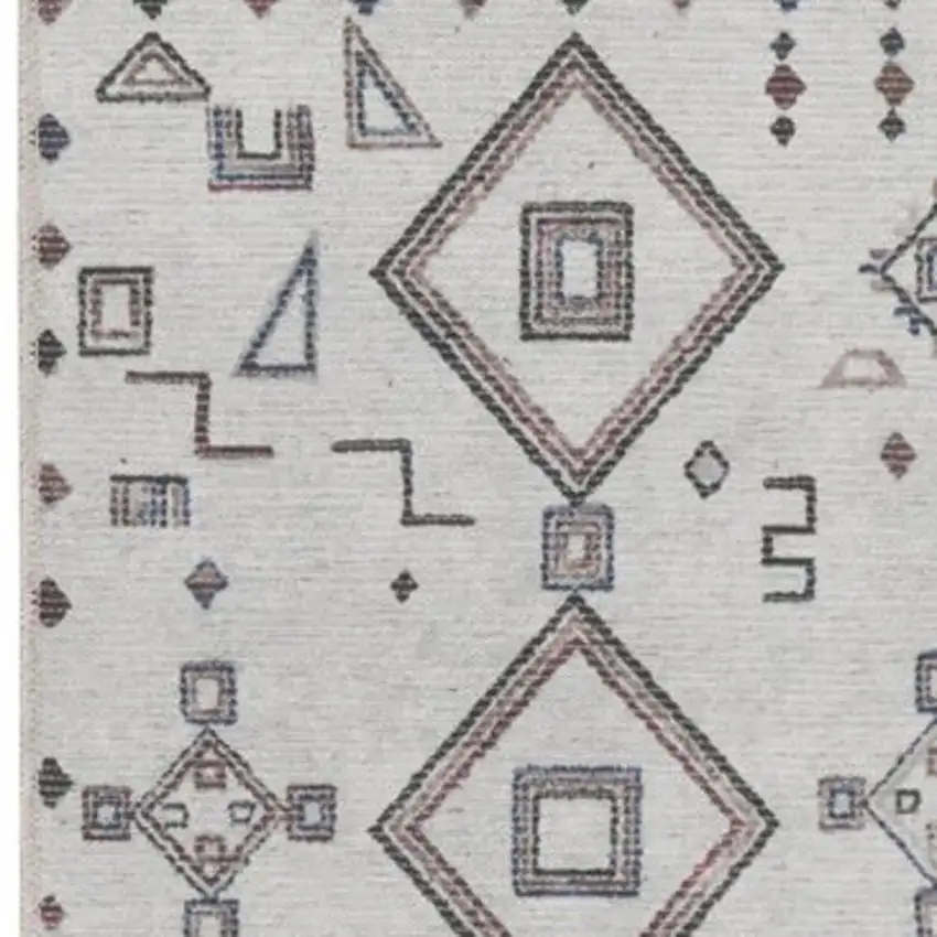 8' Cream Geometric Distressed Washable Runner Rug Photo 4