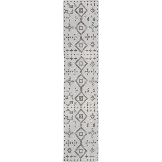 8' Cream Geometric Distressed Washable Runner Rug Photo 2