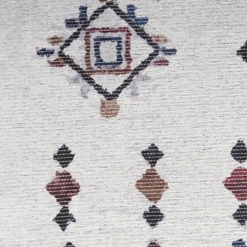 8' Cream Geometric Distressed Washable Runner Rug Photo 7