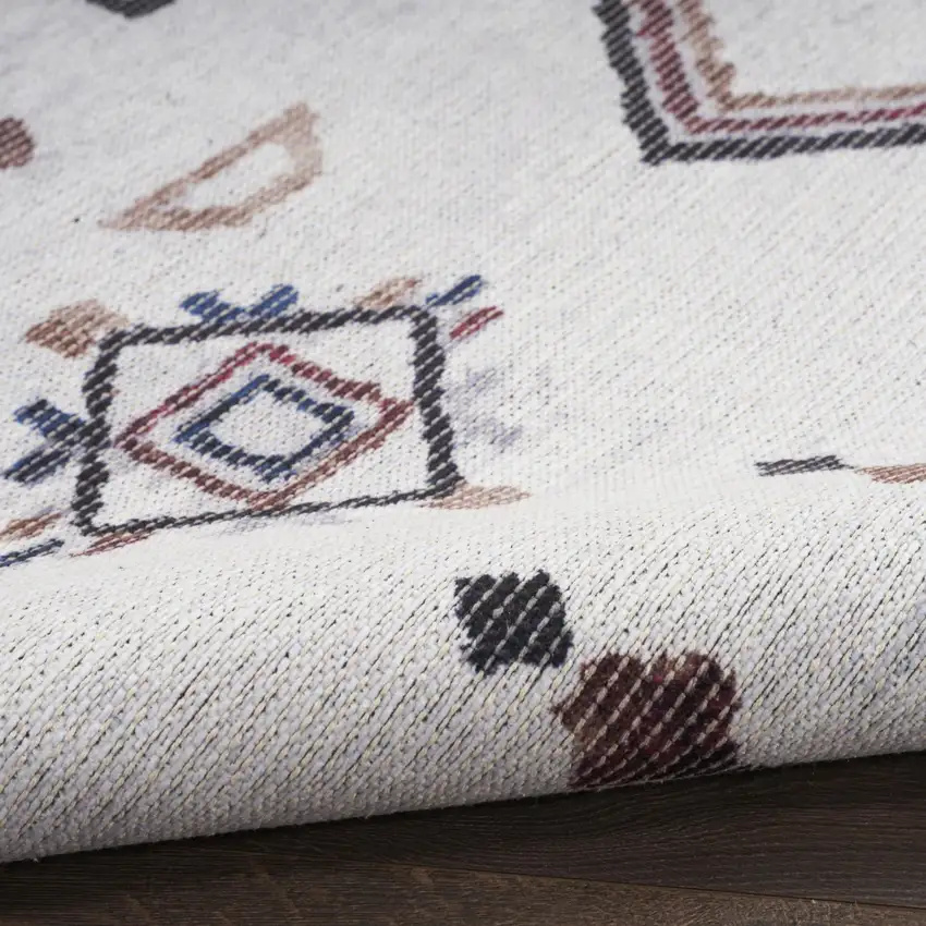 8' Cream Geometric Distressed Washable Runner Rug Photo 8