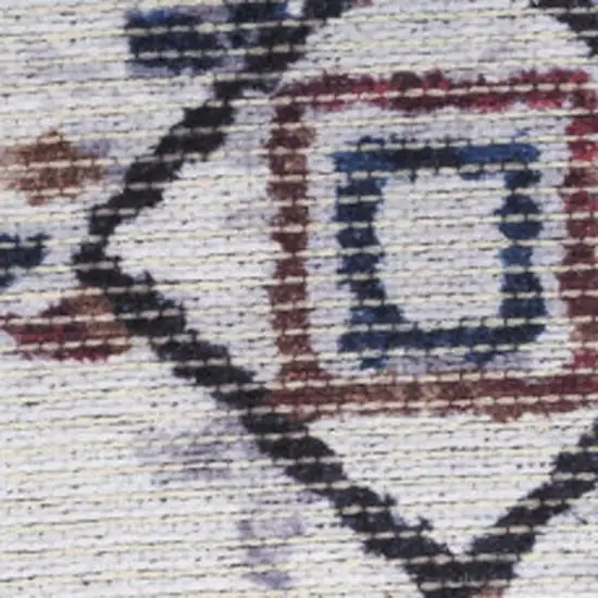 8' Cream Geometric Distressed Washable Runner Rug Photo 4