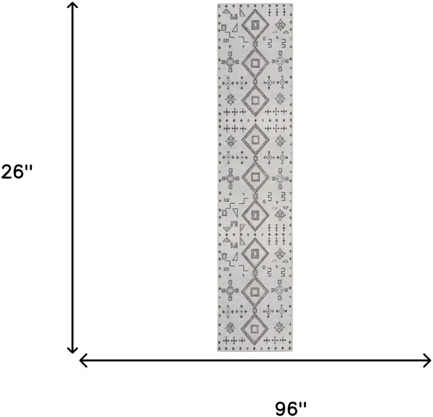 8' Cream Geometric Distressed Washable Runner Rug Photo 3