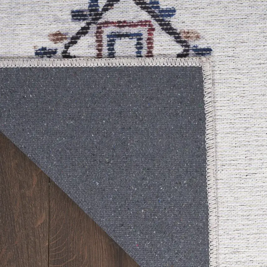 8' Cream Geometric Distressed Washable Runner Rug Photo 9