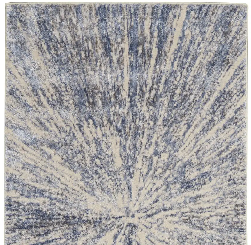 8' Cream Gray And Blue Abstract Non Skid Runner Rug Photo 8