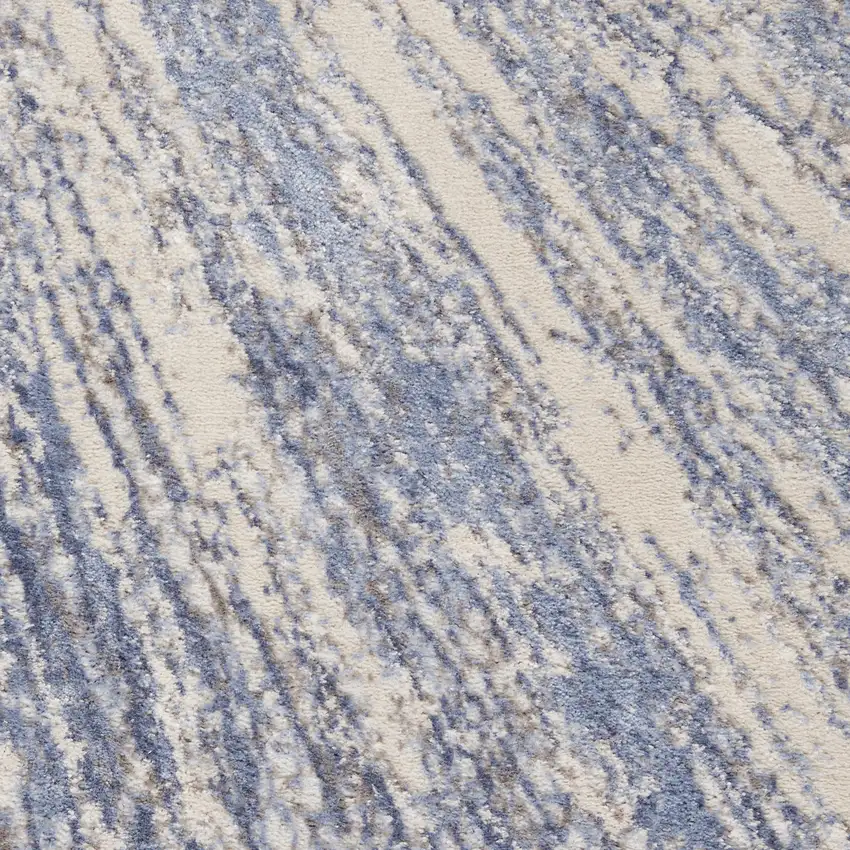 8' Cream Gray And Blue Abstract Non Skid Runner Rug Photo 3