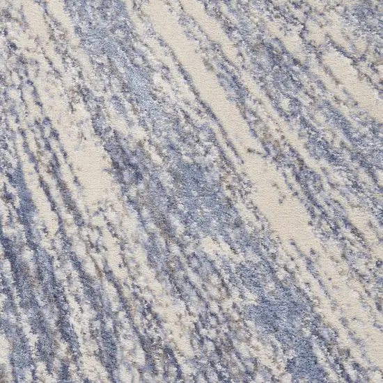 8' Cream Gray And Blue Abstract Non Skid Runner Rug Photo 3