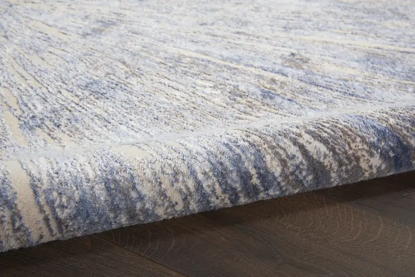 8' Cream Gray And Blue Abstract Non Skid Runner Rug Photo 9