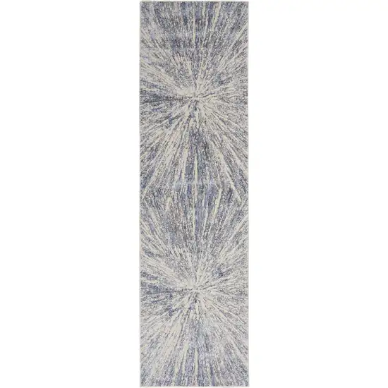 8' Cream Gray And Blue Abstract Non Skid Runner Rug Photo 6