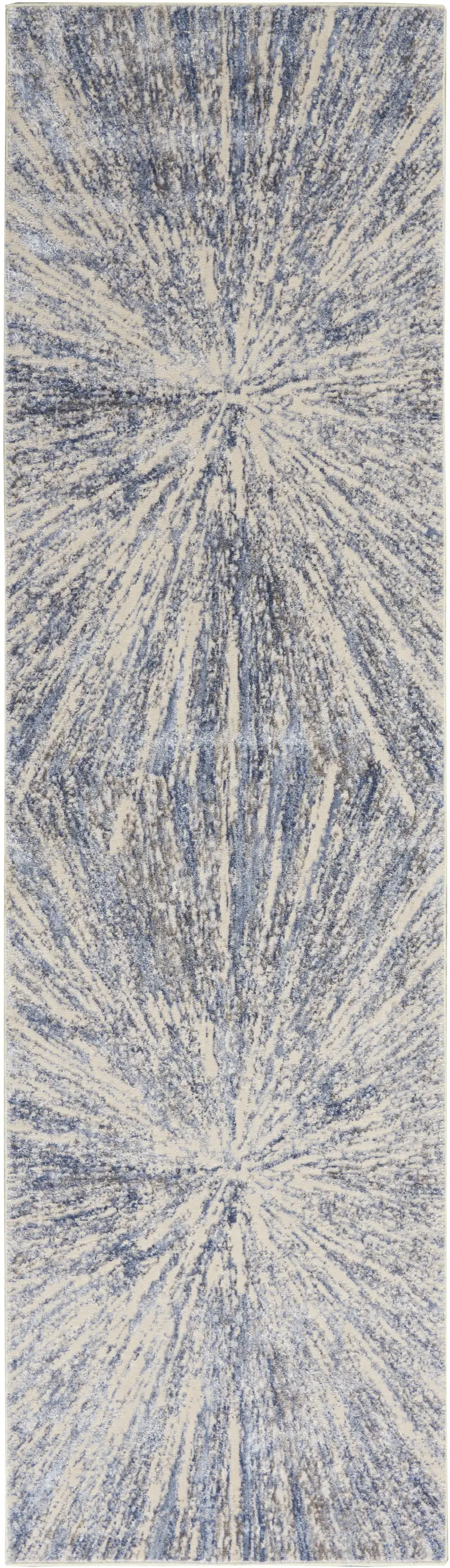 8' Cream Gray And Blue Abstract Non Skid Runner Rug Photo 6