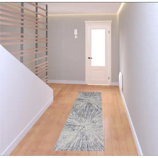 8' Cream Gray And Blue Abstract Non Skid Runner Rug Photo 1
