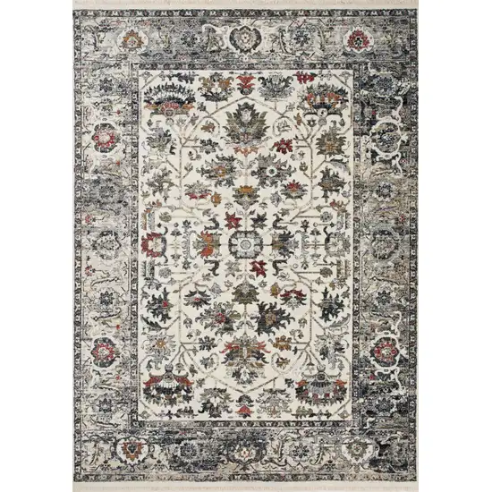 8' Cream Gray And Red Floral Medallion Runner Rug Photo 2