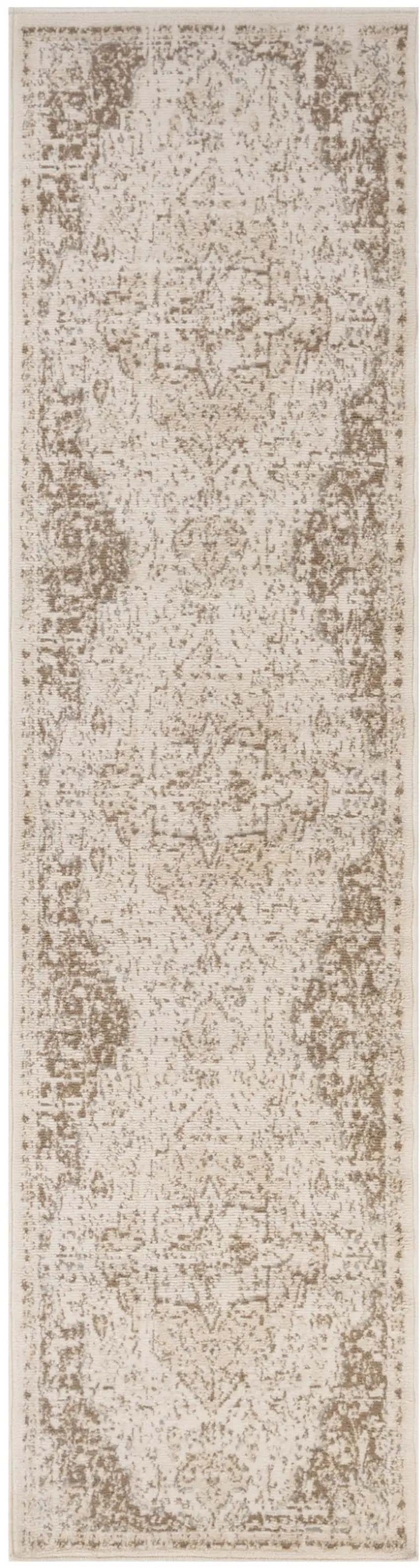 10' Cream Medallion Power Loom Runner Rug Photo 1