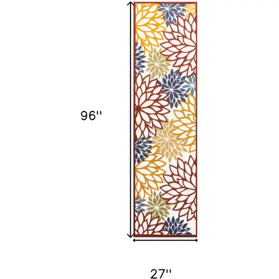 8' Cream Red And Blue Medallion Indoor Outdoor Runner Rug Photo 3