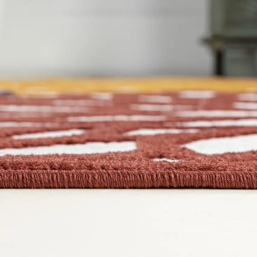 8' Cream Red And Blue Medallion Indoor Outdoor Runner Rug Photo 9