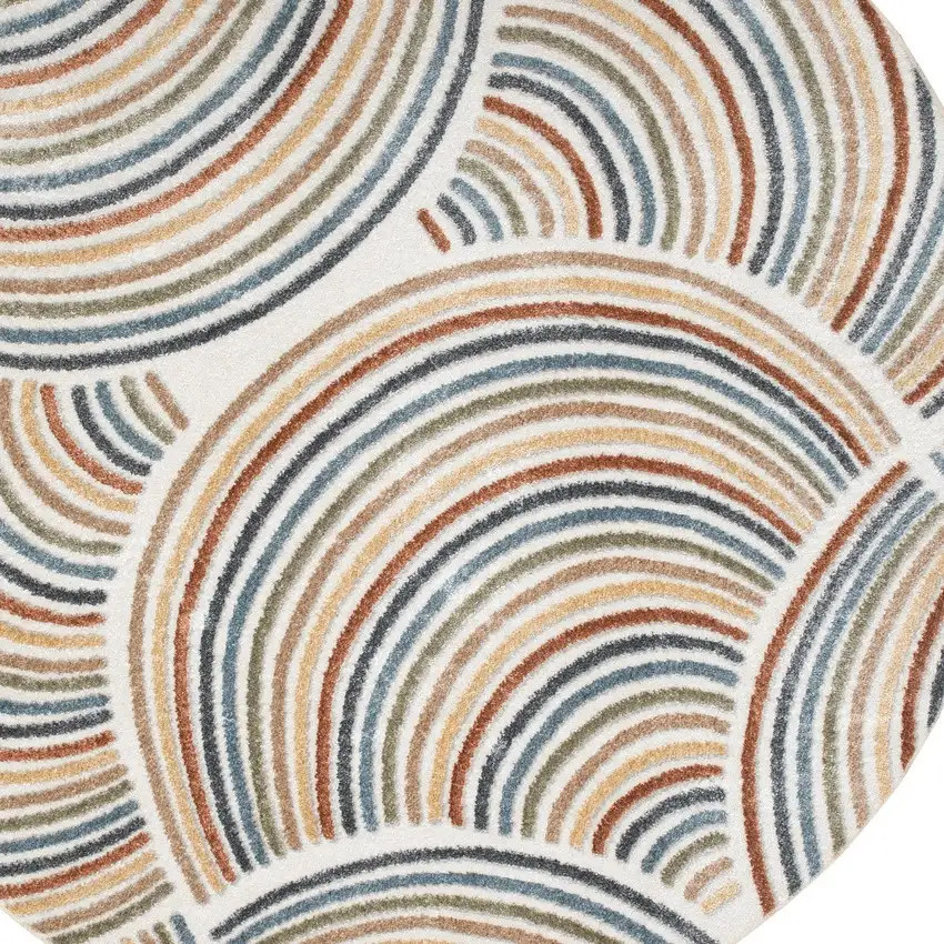 8' Cream Round Abstract Power Loom Area Rug Photo 8