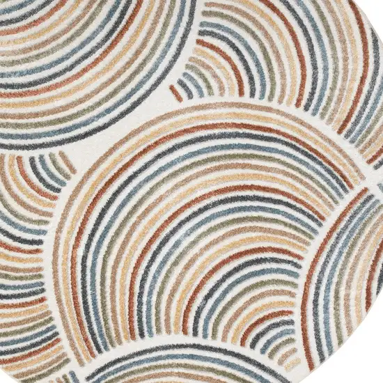 8' Cream Round Abstract Power Loom Area Rug Photo 8
