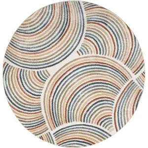 Photo of 8' Cream Round Abstract Power Loom Area Rug