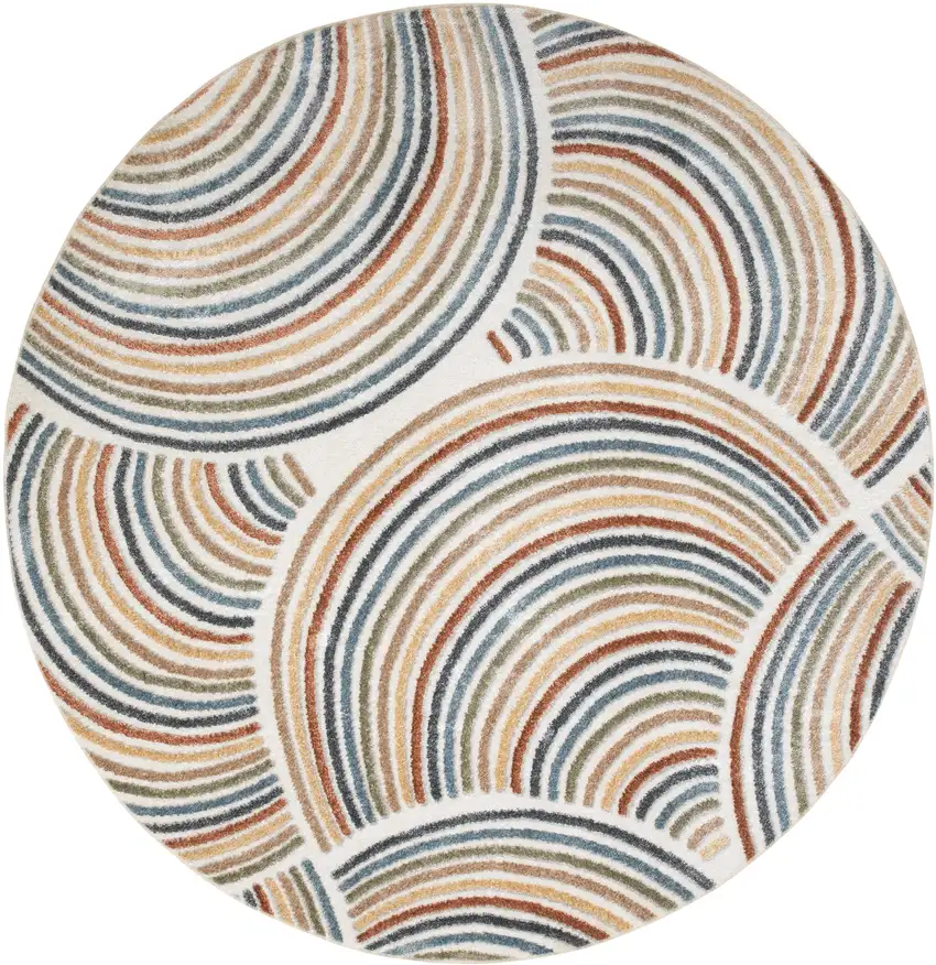 8' Cream Round Abstract Power Loom Area Rug Photo 3
