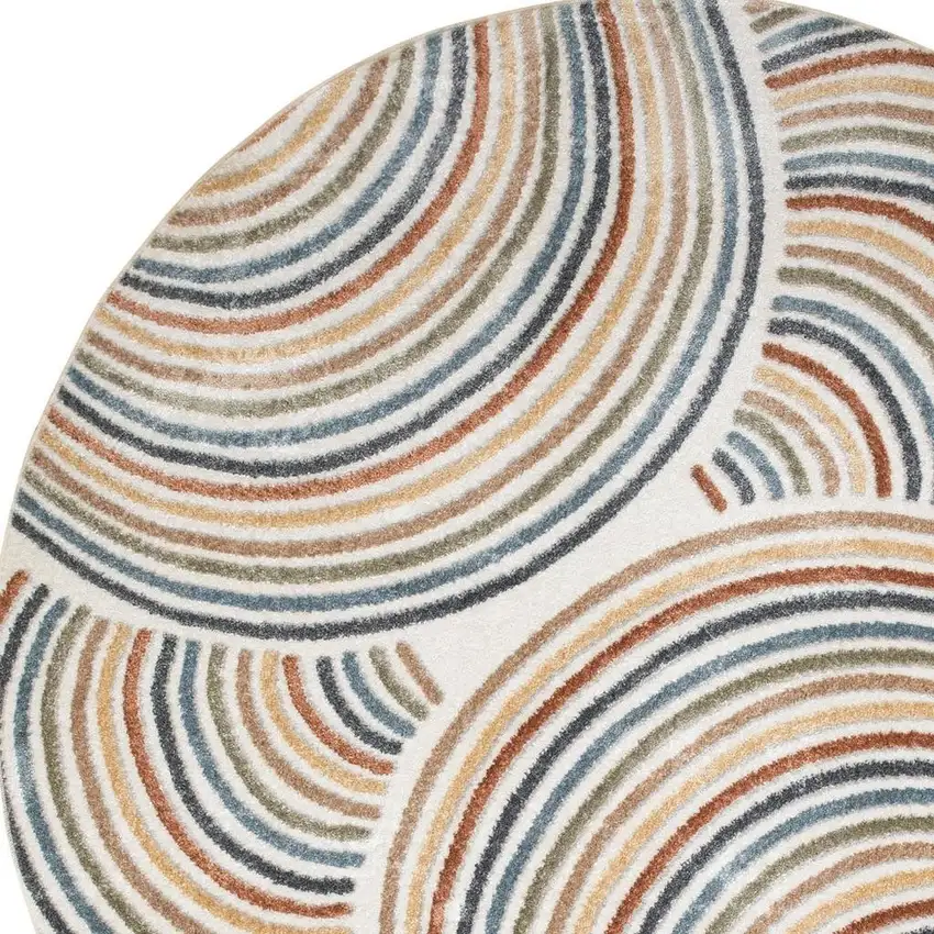 8' Cream Round Abstract Power Loom Area Rug Photo 2